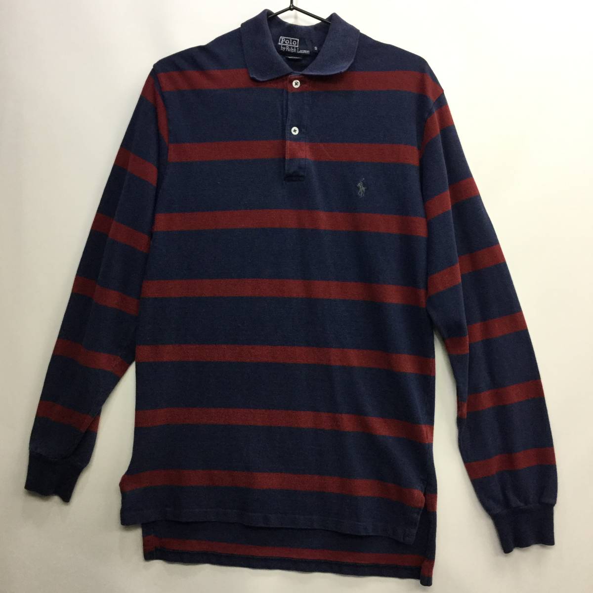 90s USA製 ラルフローレン 長袖 ボーダー ポロシャツ Sサイズ ラガーシャツ拍卖