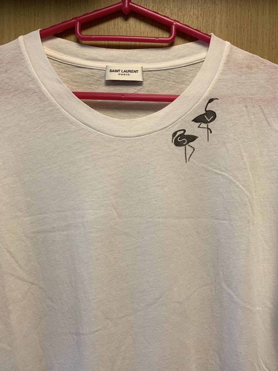 正規 18SS Saint Laurent Paris サンローランパリ Hedi Slimane エディ スリマン SL ロゴ フラミンゴ Tシャツ S 483409 YB1HZ拍卖