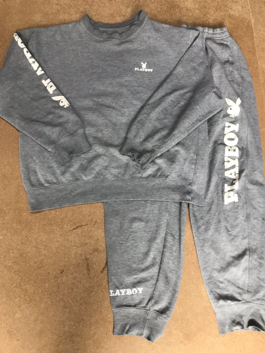 1-1 PLAYBOY スウェット上下セット スエットパーカー 上下セット グレー VP ビップ L メンズ GRAY バックビッグロゴ セットアップ拍卖