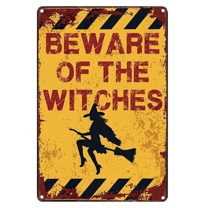 A345 メタル サイン ブリキ 看板 金属 製 プレート 店 おもしろ 警告 注意 危険 防犯 威嚇 動物 ペット 美 魔女【4342】拍卖