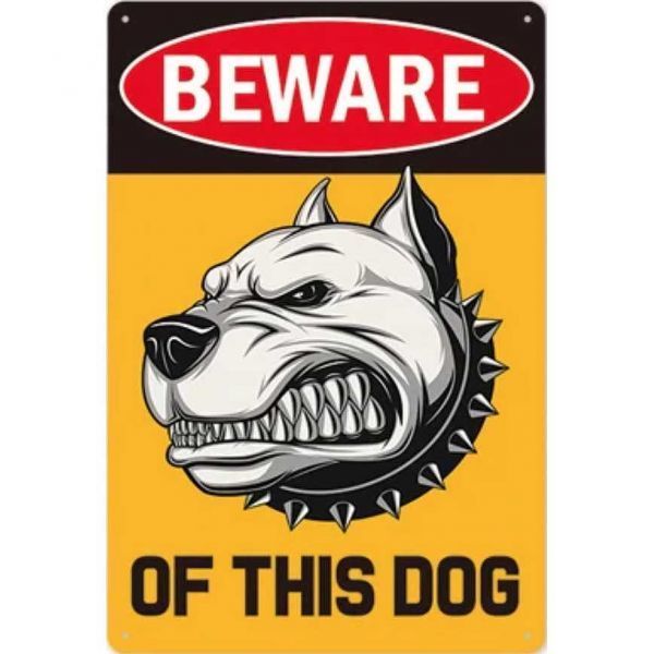 A1711 メタル サイン ブリキ 看板 金属 製 プレート 店 注意 危険 防犯 威嚇 動物 ペット 猛犬 番 犬 ブルドッグ 【24】拍卖