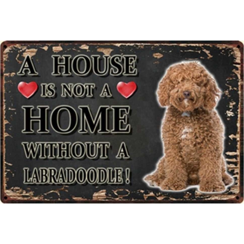 A3370 メタル サイン ブリキ 看板 金属 プレート アート パネル 注意 警告 動物 ペット 犬 HOME ラブラドゥードル【3134】拍卖