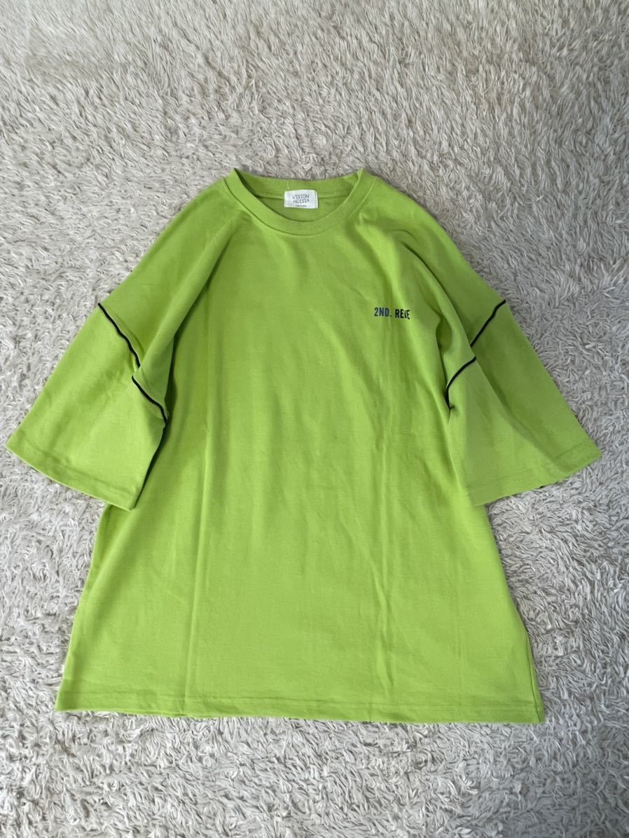 韓国 オーバーサイズ Tシャツ ロゴT 黄緑 F拍卖