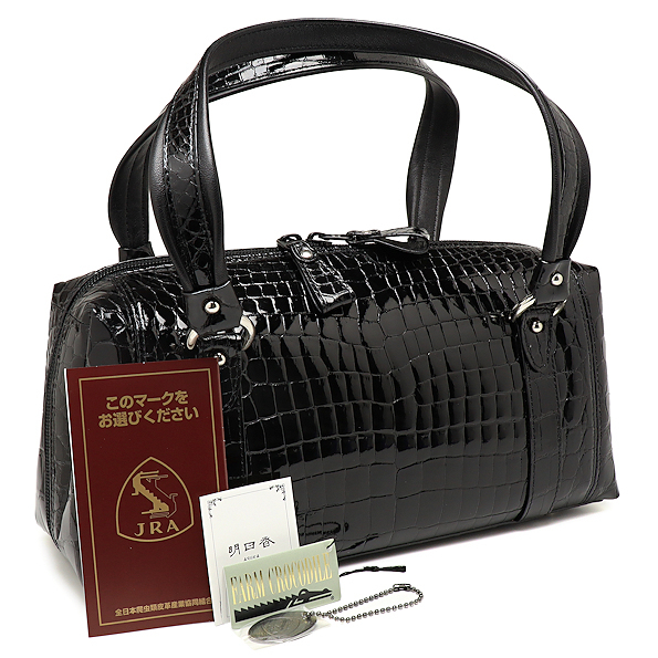 美品 グレ ハンドバッグ クロコ レザー ブラック カードケース付き JRA製品 レディース GRES拍卖