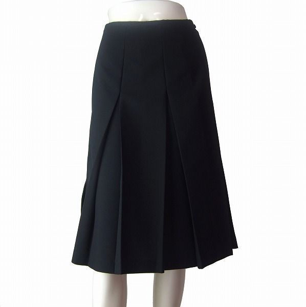 美品/Somia Sassi 美揺れボックスプリーツスカート 表記42号(11号/Lサイズ相当) 黒/ブラック イタリア製 春秋冬向け ボトムス レディース拍卖