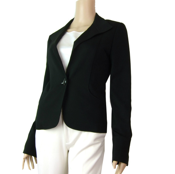 H美品/インディヴィ INDIVI 美形ストレッチジャケット 表記40号(9号Mサイズ相当) 黒/ブラック 春秋向け オフィス アウター レディース拍卖