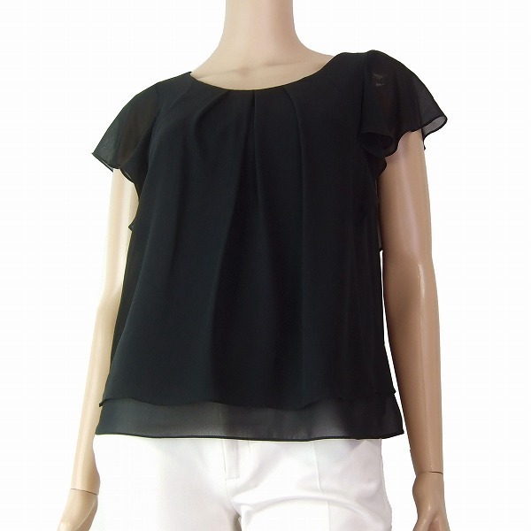 A美品/ リフレクト Reflect 大人なシフォンブラウス 表記9号(38号相当) 黒/ブラック オフィス お食事会 春夏向け トップス レディース拍卖