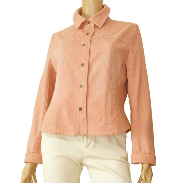 A美品/セシオセラ CECI OU CELA お洒落なデニムジャケット 表記40号(11号/L相当) ピンク 定番ロゴ 春秋向け アウター レディース拍卖