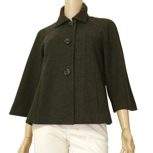 A美品/高級シルバータグ レリアン Leilian 暖か美形ハーフコート 表記9号(M相当) グレー ウール100% お出掛け 秋冬 アウター レディース拍卖