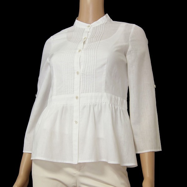 A美品/アナイ ANAYI 涼しげなブラウス 表記38号(9号相当) 白/ホワイト 麻リネン混 繊細なピンタック 春夏向け トップス レディース拍卖