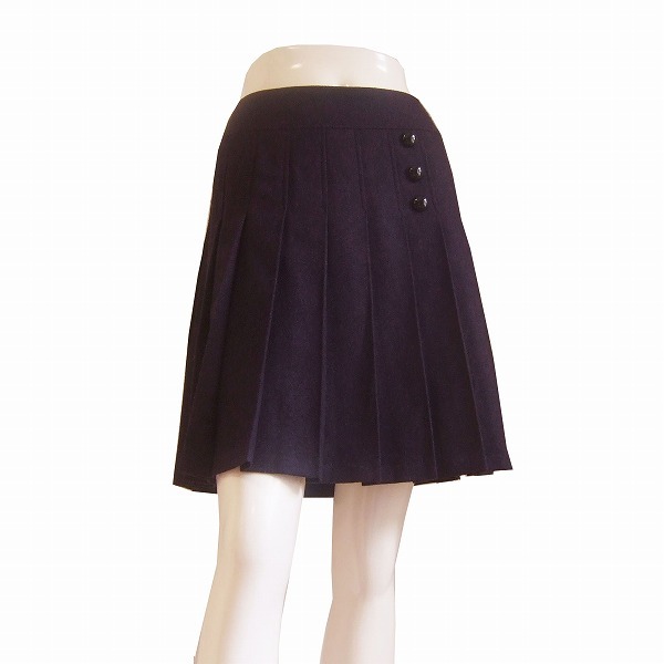 美品*アンタイトル*濃紫*圧縮ウール*美揺れプリーツスカート2拍卖
