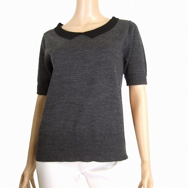 M新品同様/オットーコレクション Otto collection 半袖ニット 大きいサイズ 表記LL号(13号/42号相当) グレー 春秋向け トップス レディース拍卖