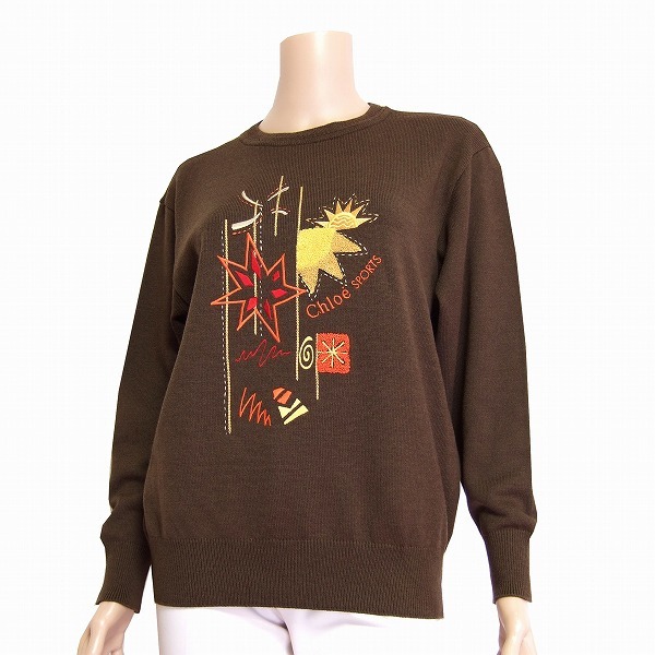 M美品*Chloe SPORTS/クロエスポーツ/茶/ロゴ刺繍/暖かニット/トップス/L/11拍卖