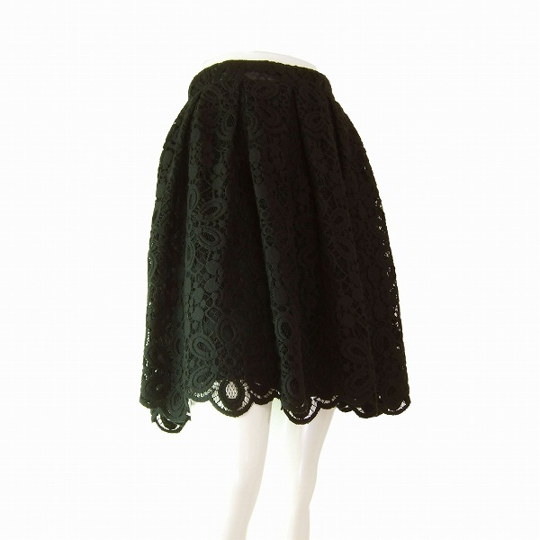 A美品/LE SOUKルスーク/黒/美花柄/レース仕立て/美揺れフレアスカート38/9拍卖