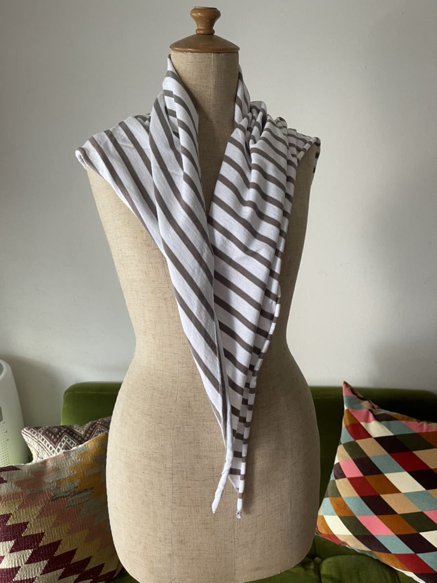 新品 journal standard luxeにて購入 フランス製 ブラウンボーダー三角巾ストール コットン100 おしゃれな大人服 リンネル 天然拍卖