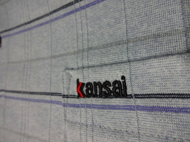 新品 KANSAI  長袖 ポロ LL パープルグレー系 格子柄 綿混 デオドラントテープ /PAPAポロ レターパック拍卖