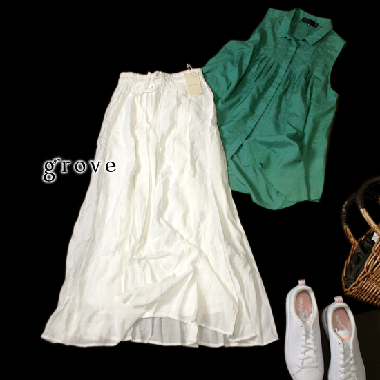 未使用 (株) ワールド grove グローブ レーヨン シワギャザー マキシスカート M ロングスカート 春 夏拍卖