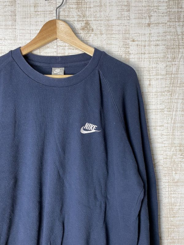 ☆超ビッグサイズ US古着 NIKE ナイキ ロング 長袖 サーマル ワッフル生地 ロゴ刺繍 ネイビー紺【2XL/XXL】コットン ◆3423◆拍卖