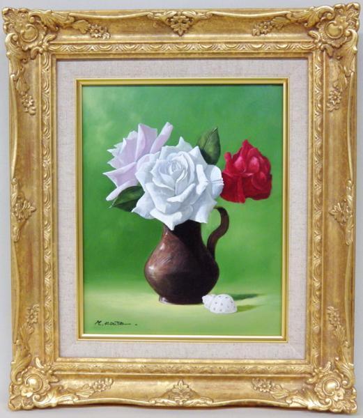 質問歓迎 古宇田公仁 『バラ』 油彩 3号 茨城県生 各地で個展 【送料無料】拍卖