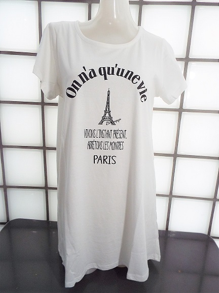 グッディーモード qu'une vie ホワイト M~Lサイズ 天竺 綿100% 半袖 チュニック 新品 GOODDAY MOOD拍卖