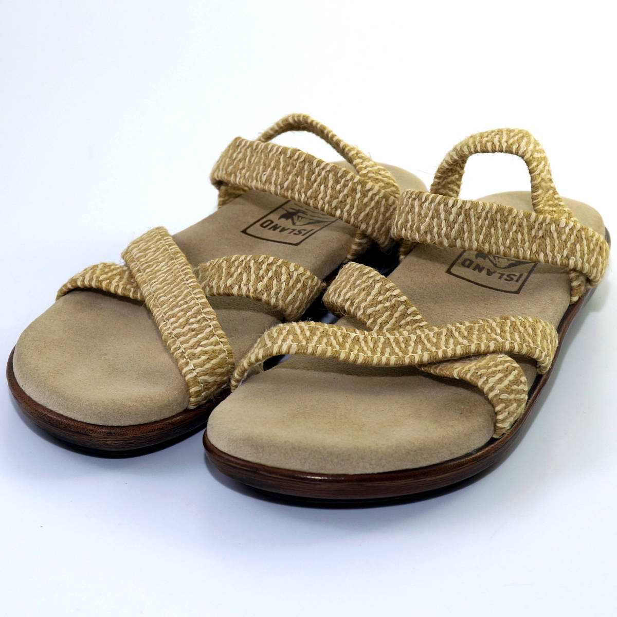 ISLAND SLIPPER Elastic Slide Flat レザー サンダル 6(23cm) アイランドスリッパ ハワイ オアフ ビーチ 革拍卖