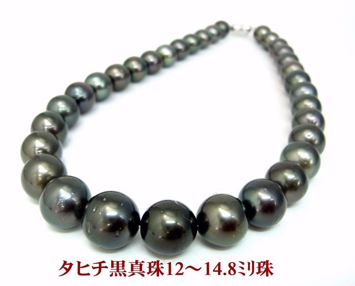 光沢が非常に良く大粒12~14.8mm珠 タヒチ黒蝶真珠 ネックレス  卸価格/送料無料/商品動画拍卖