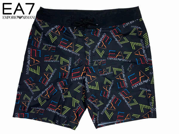 EA7 エンポリオアルマーニ 902037 0P747 17520 BLACK マルチカラー EA7 ロゴ柄 メンズ ブラック スイムウエアー メンズ48サイズ 日本M程度拍卖