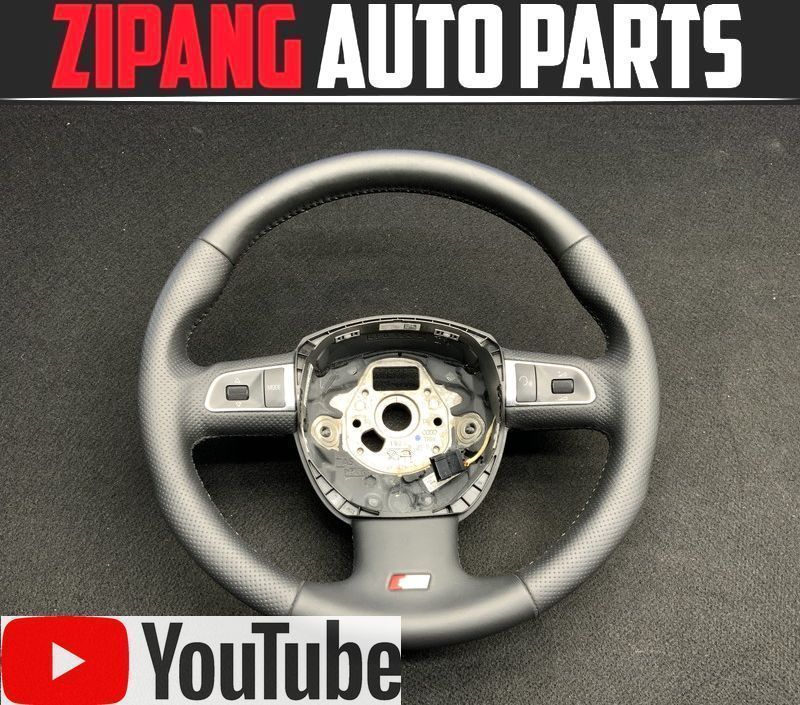 AU097 8K A4 アバント 1.8TFSI Sライン 本革 ステアリング ハンドル パドル/スイッチ付 ◆黒革/ブラック 【動画有り】○ ★即決★拍卖