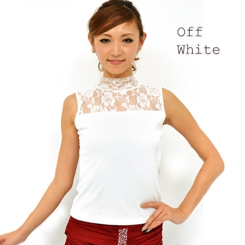 新品◎社交ダンストップス ◎白 ノースリーブ ★前背中レース切り替え カットカットソー 合わせやすい 普段のインナーにも拍卖