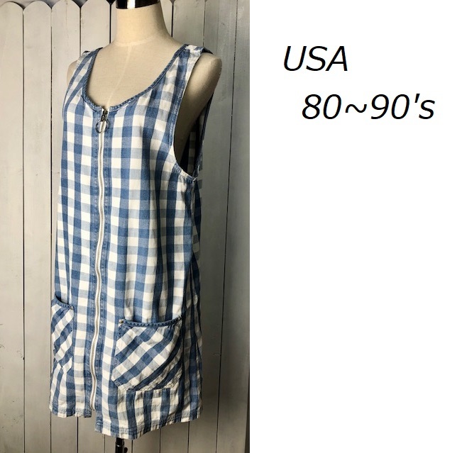 USA古着 80s~90s ブロックチェック柄 ジャンパースカート L~XL 膝上丈程度 オールド ヴィンテージ サロペットスカート ミニ ★152拍卖