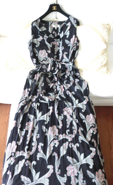 【大きいサイズ】Laura Ashley ローラアシュレイ◆お洒落な柄のストレッチ ワンピース◆13号 程度(UK14)◆ ネイビー系拍卖