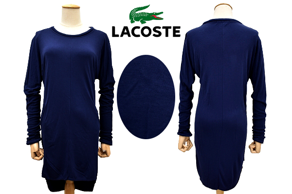 Y-3468★送料無料★超美品★LACOSTE ラコステ★春夏秋 快適 薄地 レーヨン ネイビー 長袖 ドルマン チュニック カットソー ワンピース 34拍卖