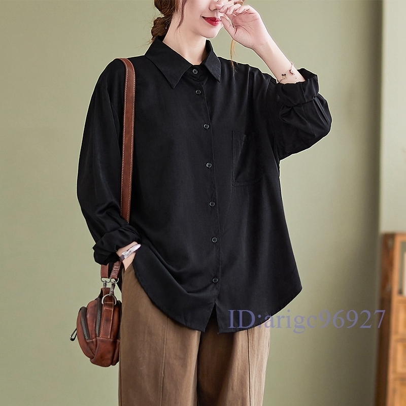 M869★新品秋**カジュアル**無地*ゆったり大きいサイズ*長袖*シャツブラウス*黒選択/Lサイズ拍卖