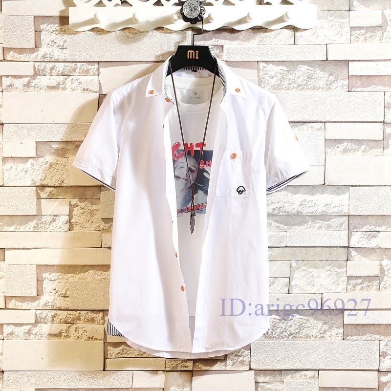 M415★開襟シャツ メンズ 半袖シャツ 白シャツ カジュアルシャツ ワイシャツ トップス おしゃれ 夏服 /白;3XL拍卖