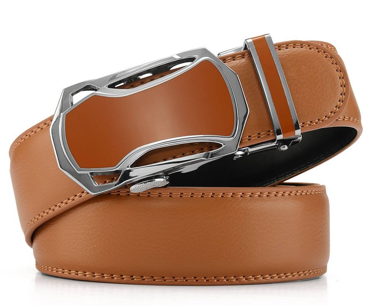 【ライトブラウン】【N】 穴なし 無段階調整ベルト ゴルフベルト オートロック 式 ベルト メンズ 革 ジーンズ ビジネスベルト拍卖