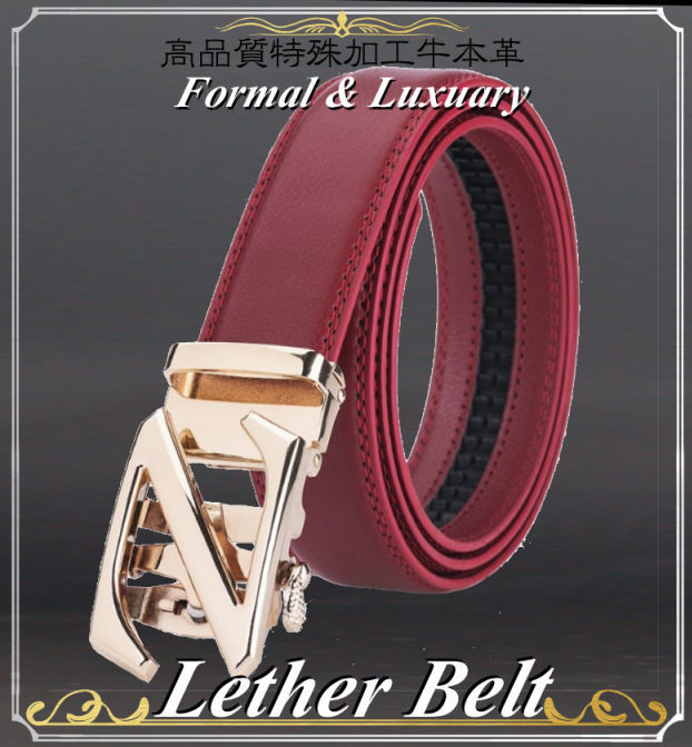 【赤】【金Z】 ベルト 穴なし 無段階調整ベルト ゴルフベルト 人気の オートロック 式 ベルト メンズ 革 ジーンズ ビジネスベルト拍卖