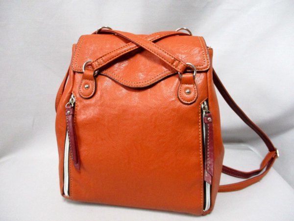 デイパック オレンジブラウン◇リュックサック フラップ付 H30cm拍卖