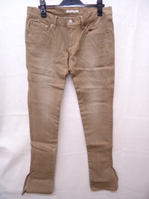 【KCM】sta-226★ワケあり未使用品★【RESTIR】レディース 裾スリット ストレッチ デニムパンツ ブラウン系 サイズ 27-M拍卖