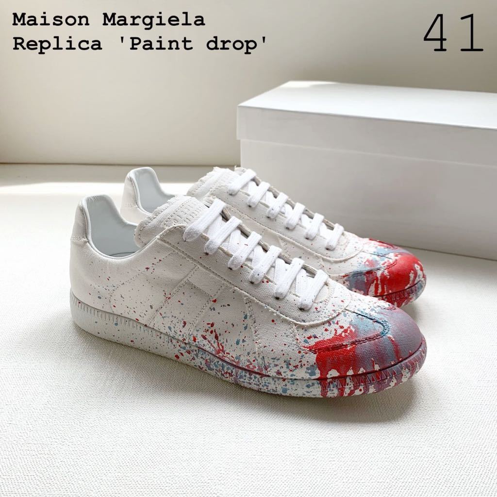 新品 メゾンマルジェラ Maison Margiela レプリカ Replica ペイントドロップ スニーカー 41 定8.58万 白 ホワイト ペンキ 26㎝ 拍卖
