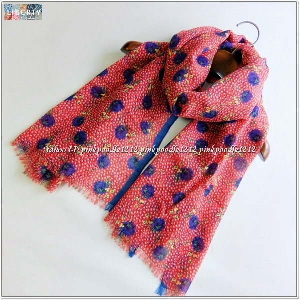 ◆リバティ 日本製 UV加工 手洗い可能 大判 ストール 未使用◆赤◆拍卖