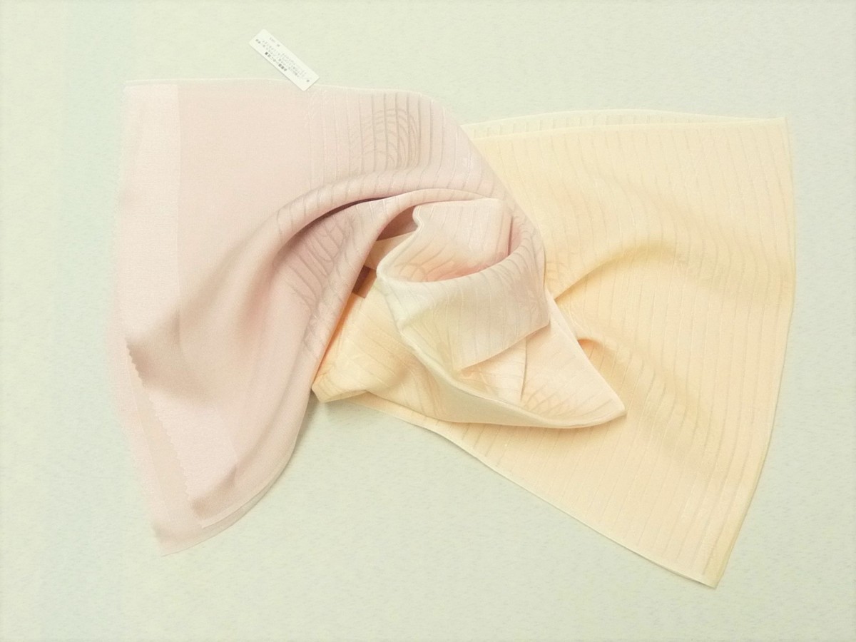 まゆの四季/新品/正絹/地模様入り/夏/絽帯揚げ-暈し染め-20-8肌色/桜色拍卖