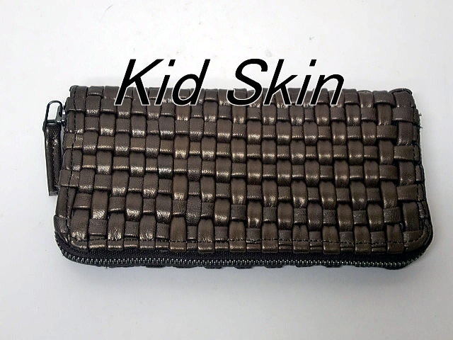 送料無料 限定価格一点品 491-2キッド革ニッティングのラウンドファスナー式長財布拍卖