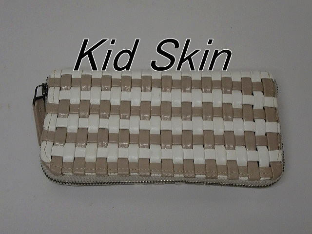 送料無料 限定価格一点品 491-4キッド革ニッティングのラウンドファスナー式長財布拍卖