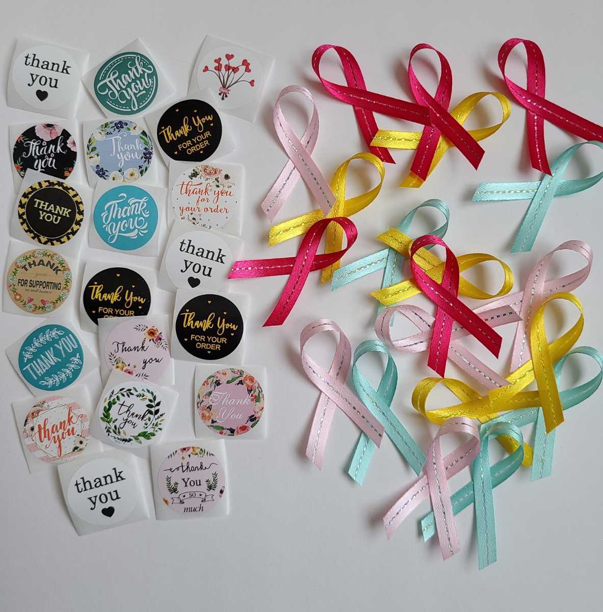 サンキュー シール リボン付 (別付け) キラキラテープ 20枚 THANK YOU ロールシール ハンドメイド サンキュウ お礼 ありがとう拍卖