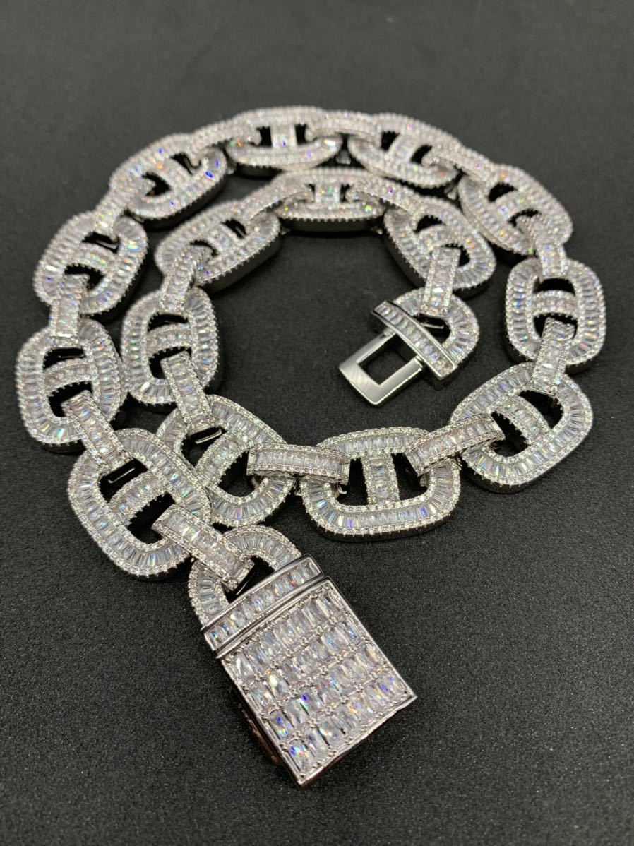 輝き抜群!フル バゲット シルバー ピッグノーズ ブリンブリン ネックレス拍卖