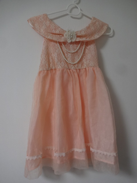 89 axes kids アクシーズキッズ ノースリーブ パールネックレス付きドレスワンピース ピンク 130cm拍卖