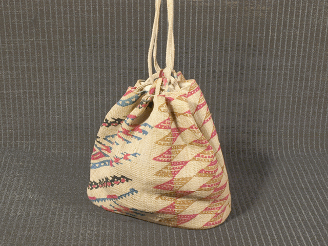 ★【しな布】幾何文 型絵染 信玄袋 巾着 TALE03006風楽拍卖