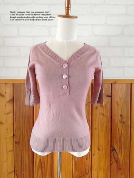 新品 ofuon オフオン ニット Mサイズ 38 レディース 五分袖 半袖 ウール 紫 レディース ミセス 小豆色 カットソー 未使用品 トップス Z拍卖