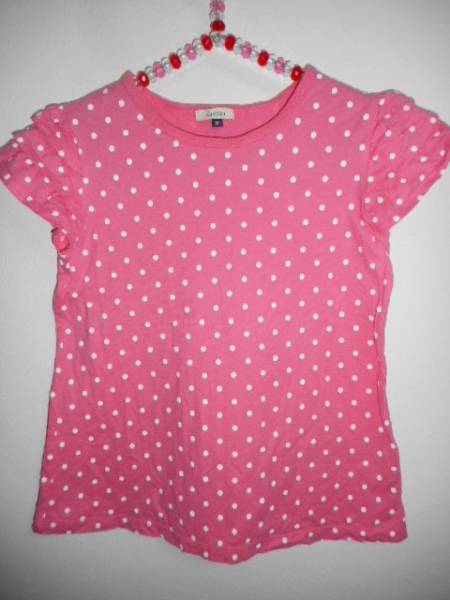 140cm EASTBOY イーストボーイ 半袖カットソー Tシャツ 袖三段フリル ピンクドット柄拍卖