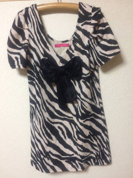 ピンキーガール ゼブラ柄 リボンワンピースM拍卖